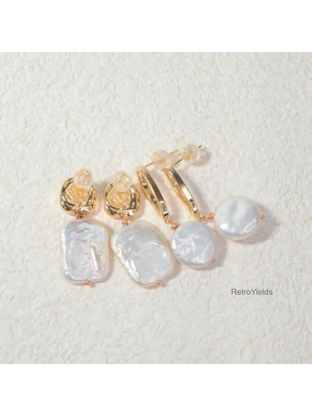 Baroque Pearl Drop Earrings 18K Gold Plated Dangle for Women